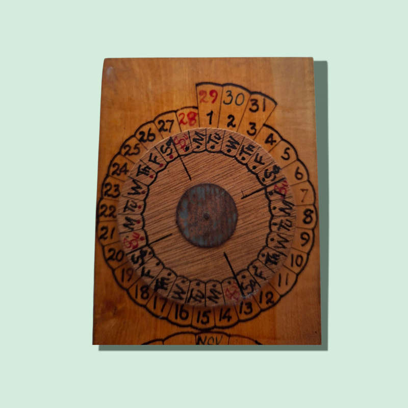 Wooden Circular Perpetual Calendar for Easter Sunday / Ascension Day  