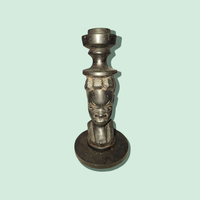 Handcrafted Wood African Man Head With Candle Holder