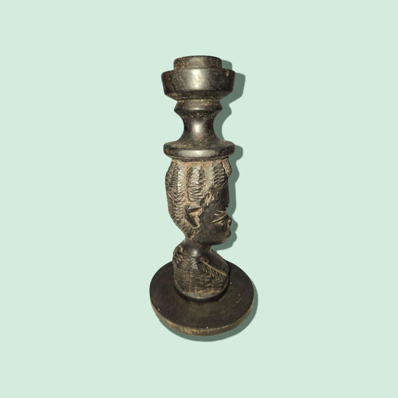 Handcrafted Wood African Man Head With Candle Holder