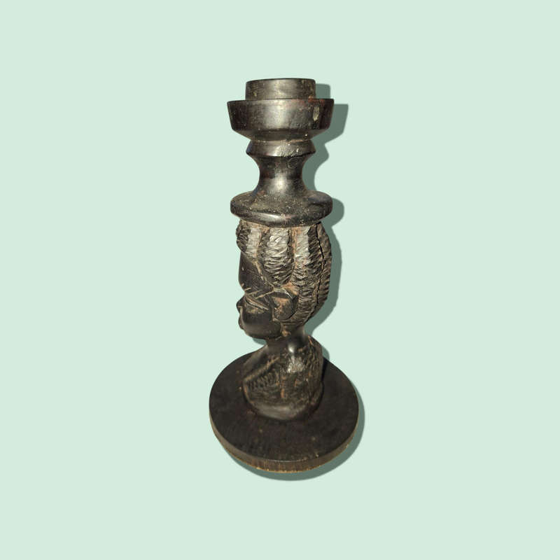 Handcrafted Wood African Man Head With Candle Holder