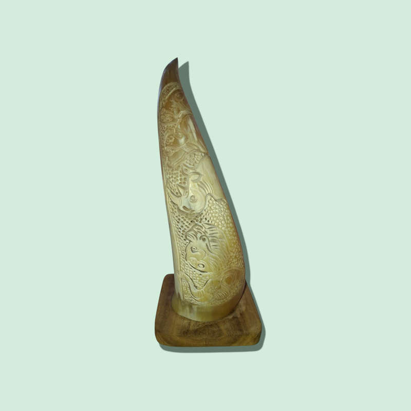 Crafted Horn With The Big 5 On Wood Stand