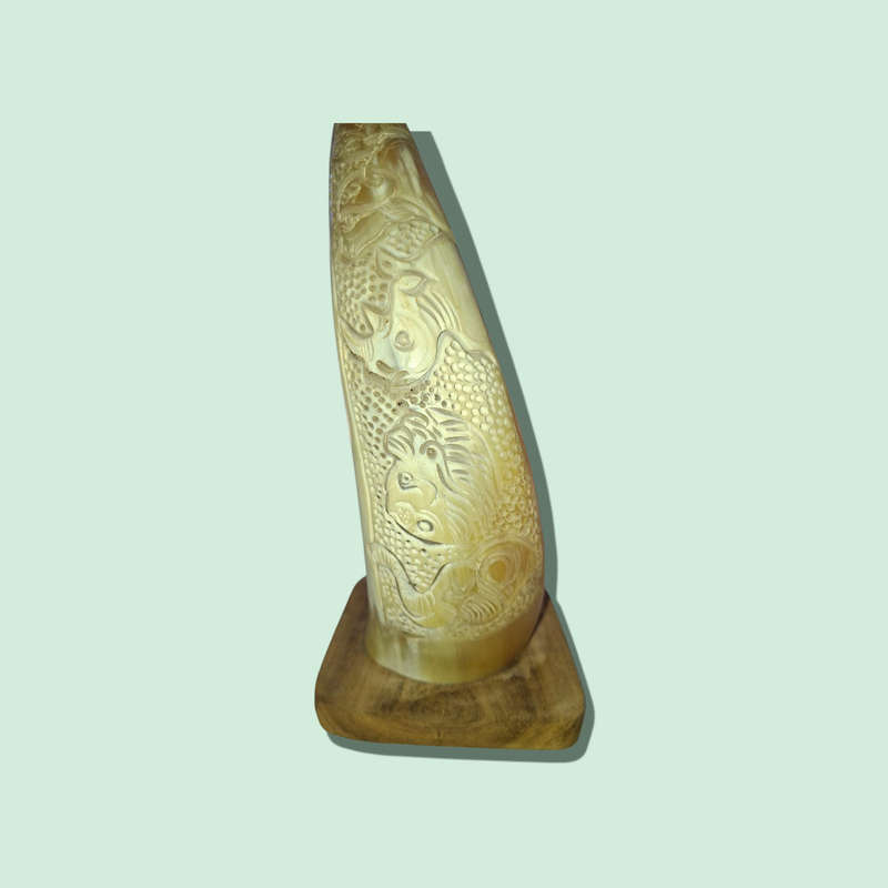 Crafted Horn With The Big 5 On Wood Stand