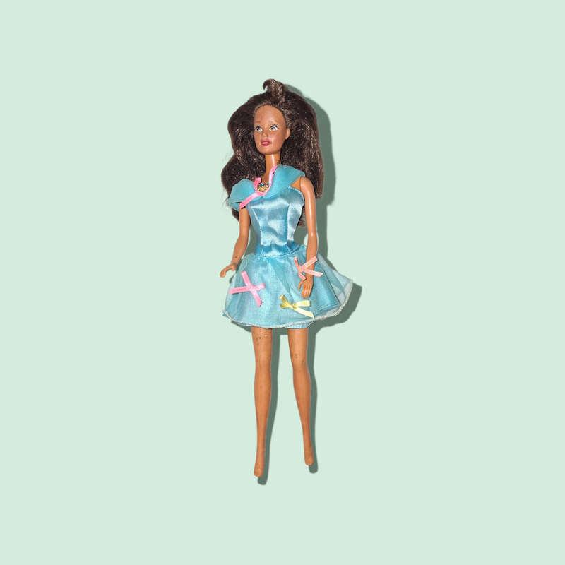Child's Wheeled Suitcase Extending Handle with two Barbie dolls and accessories