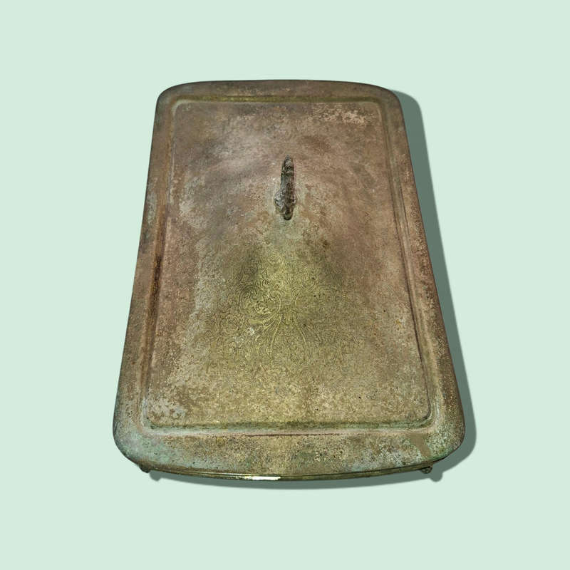 Silver plated serving dish with lid and glass insert