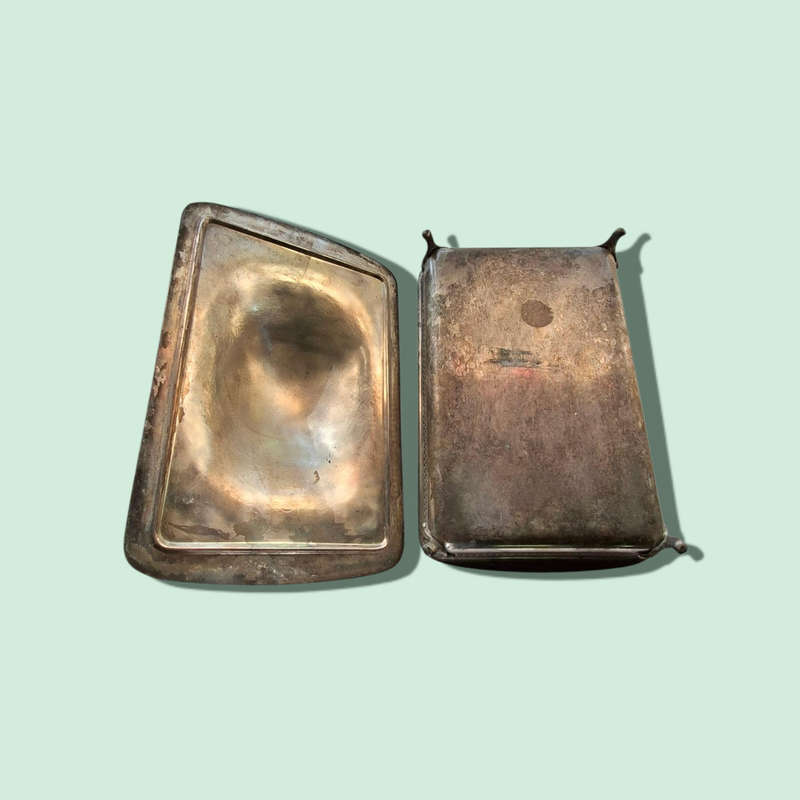 Silver plated serving dish with lid and glass insert