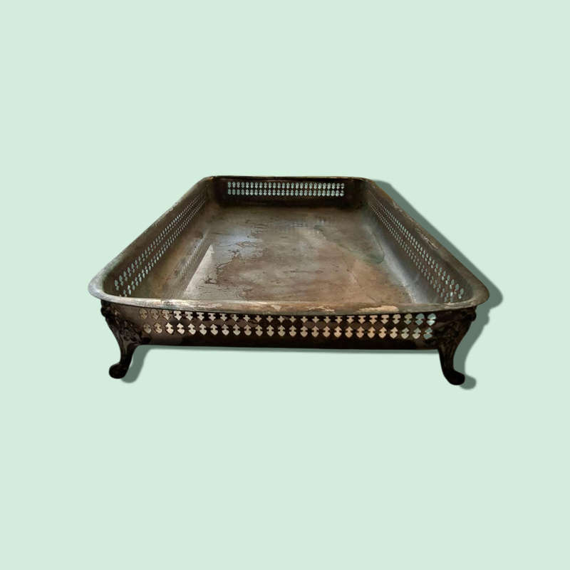 Silver plated serving dish with lid and glass insert