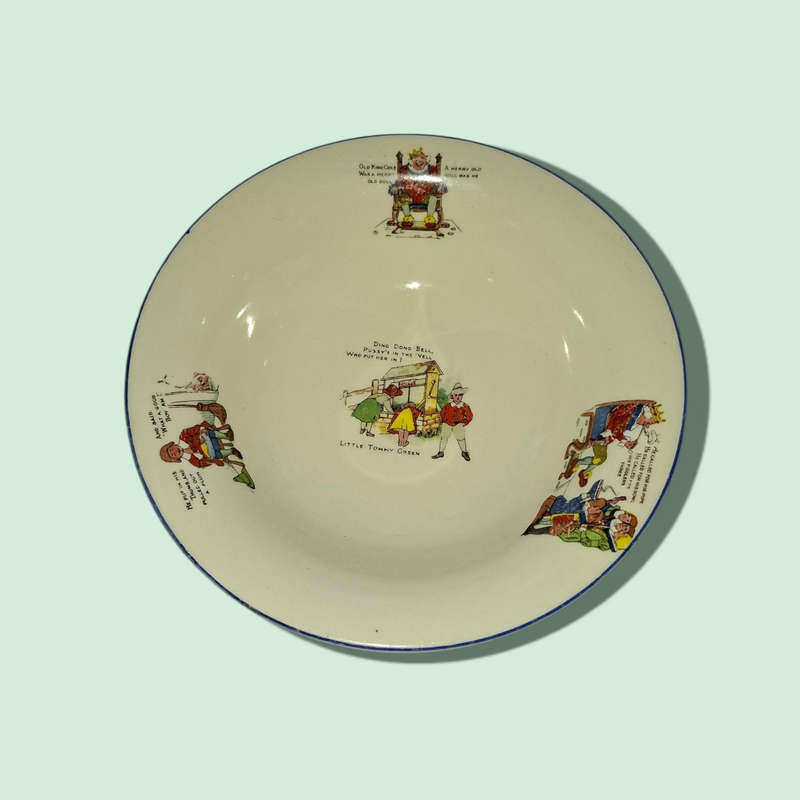 Vintage Palissy Pottery Plate Depicting Four Different Nursery Rhymes - Rare