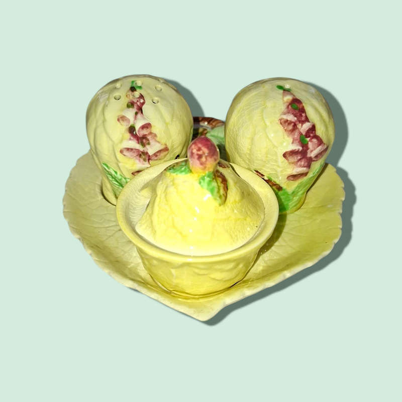 Vintage Carlton Ware 5-Piece Yellow Floral Condiment Set.