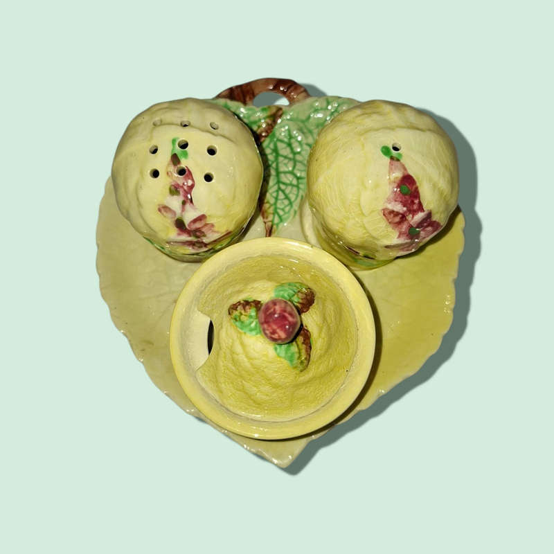 Vintage Carlton Ware 5-Piece Yellow Floral Condiment Set.