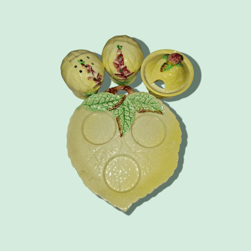 Vintage Carlton Ware 5-Piece Yellow Floral Condiment Set.