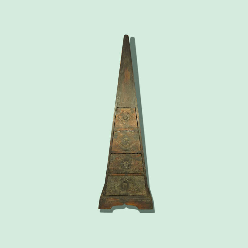 Wooden Carved African Pyramid Jewelry Drawer With Four Drawers