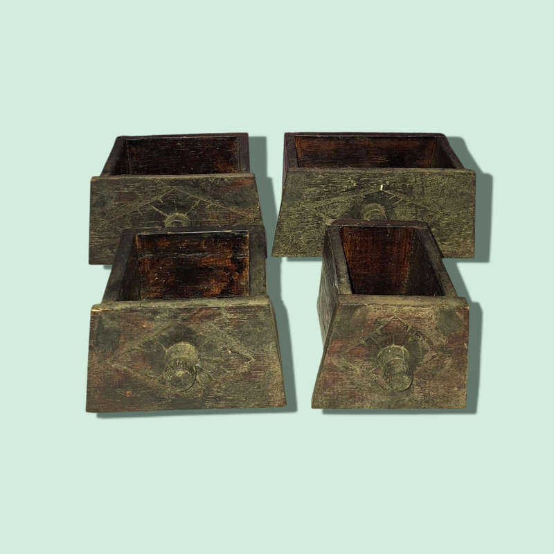 Wooden Carved African Pyramid Jewelry Drawer With Four Drawers