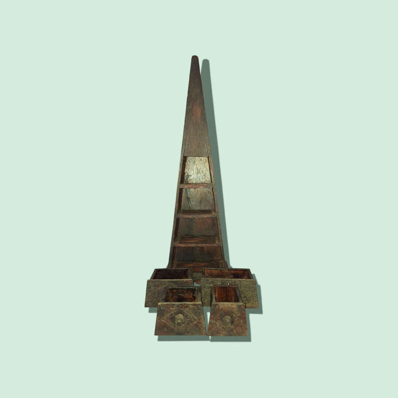 Wooden Carved African Pyramid Jewelry Drawer With Four Drawers