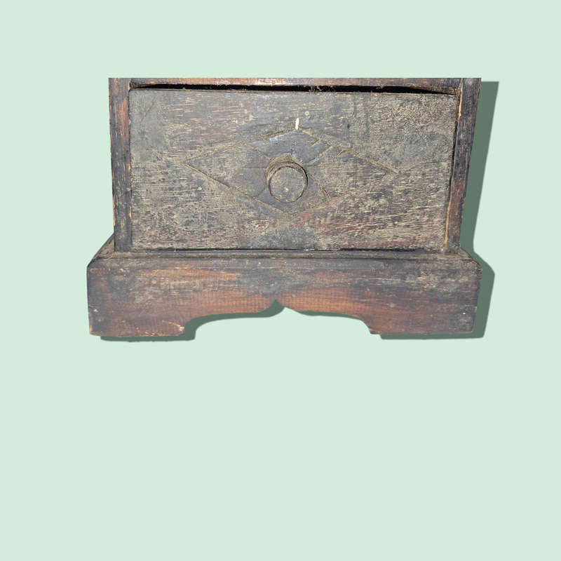Wooden Carved African Pyramid Jewelry Drawer With Four Drawers
