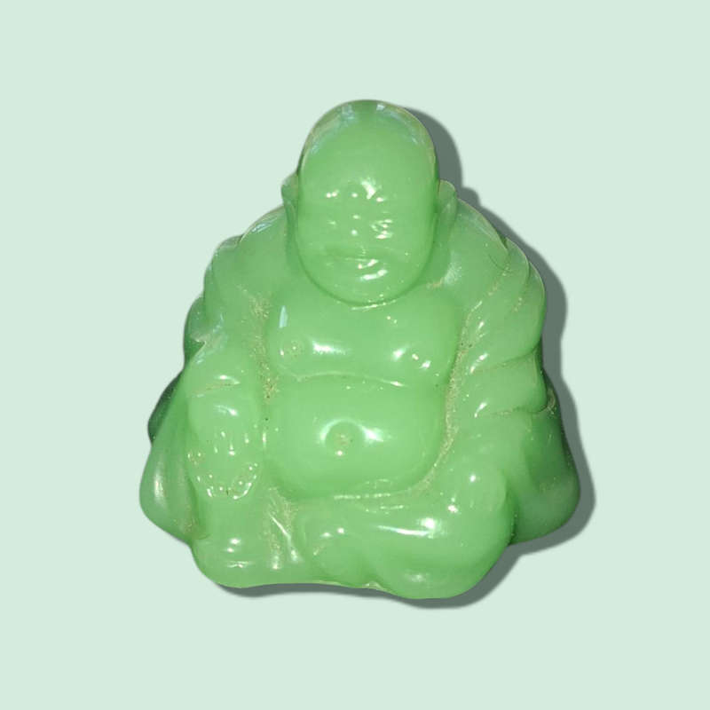 1970's Light Green Jade Glass Happy Buddha