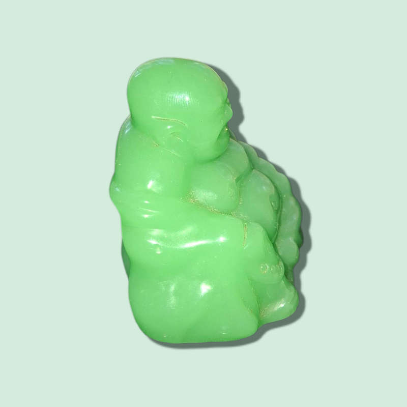 1970's Light Green Jade Glass Happy Buddha