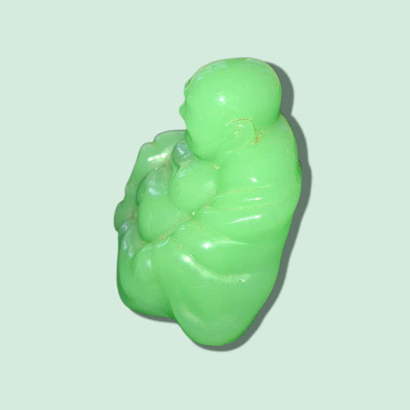 1970's Light Green Jade Glass Happy Buddha