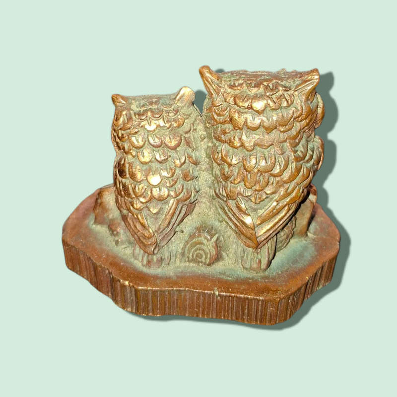 Vintage RB Pewter Two OWLS on Branch Copper