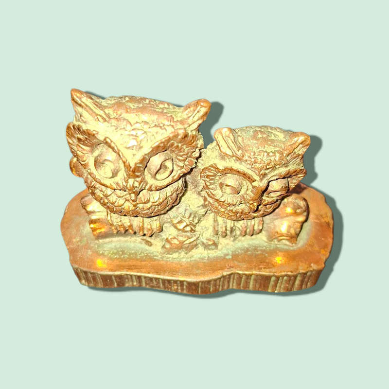 Vintage RB Pewter Two OWLS on Branch Copper