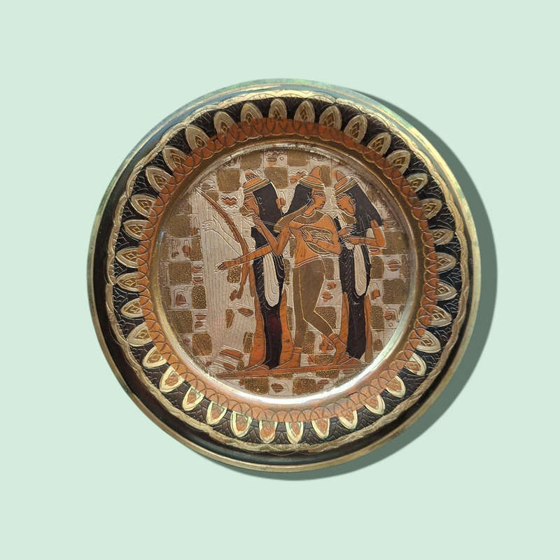 Vintage Egyptian ornate metal wall hanging plate