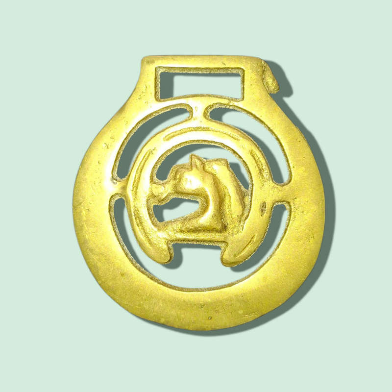 Vintage Horse Head Brass, Horse Shoe Brass Medallion