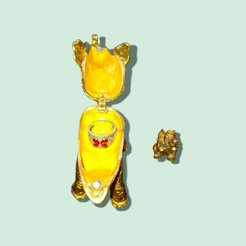 JEWELED ROYAL ELEPHANT TRINKET RING BOX ENAMELED GLIMMERING HANDMADE SECRET BOX
