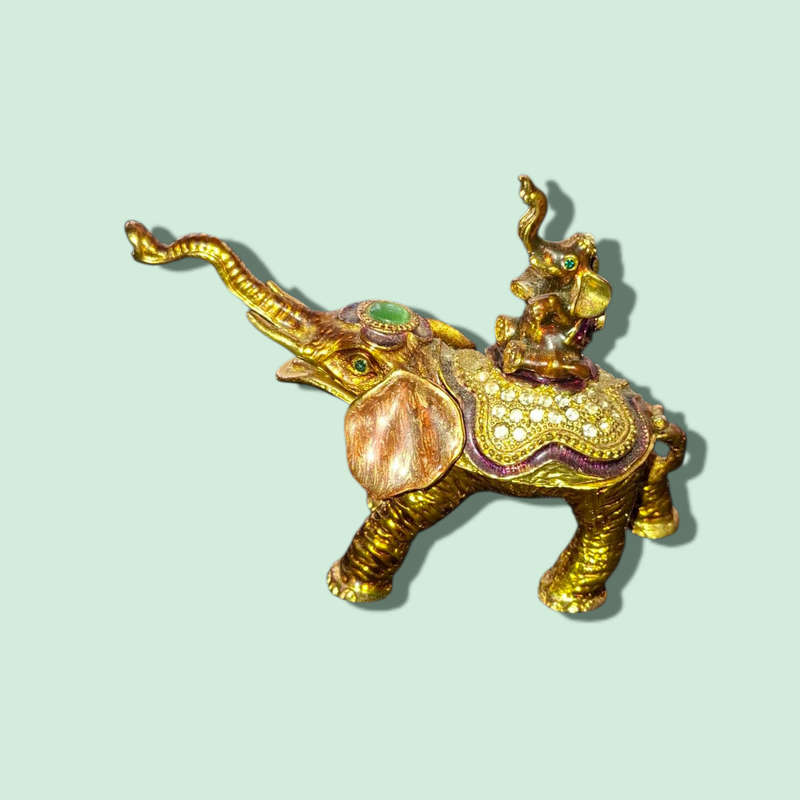 JEWELED ROYAL ELEPHANT TRINKET RING BOX ENAMELED GLIMMERING HANDMADE SECRET BOX
