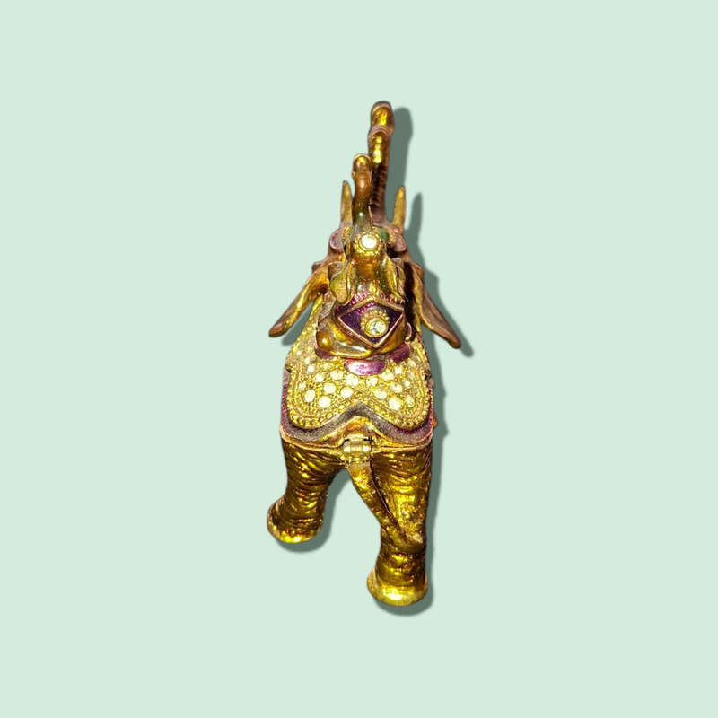 JEWELED ROYAL ELEPHANT TRINKET RING BOX ENAMELED GLIMMERING HANDMADE SECRET BOX
