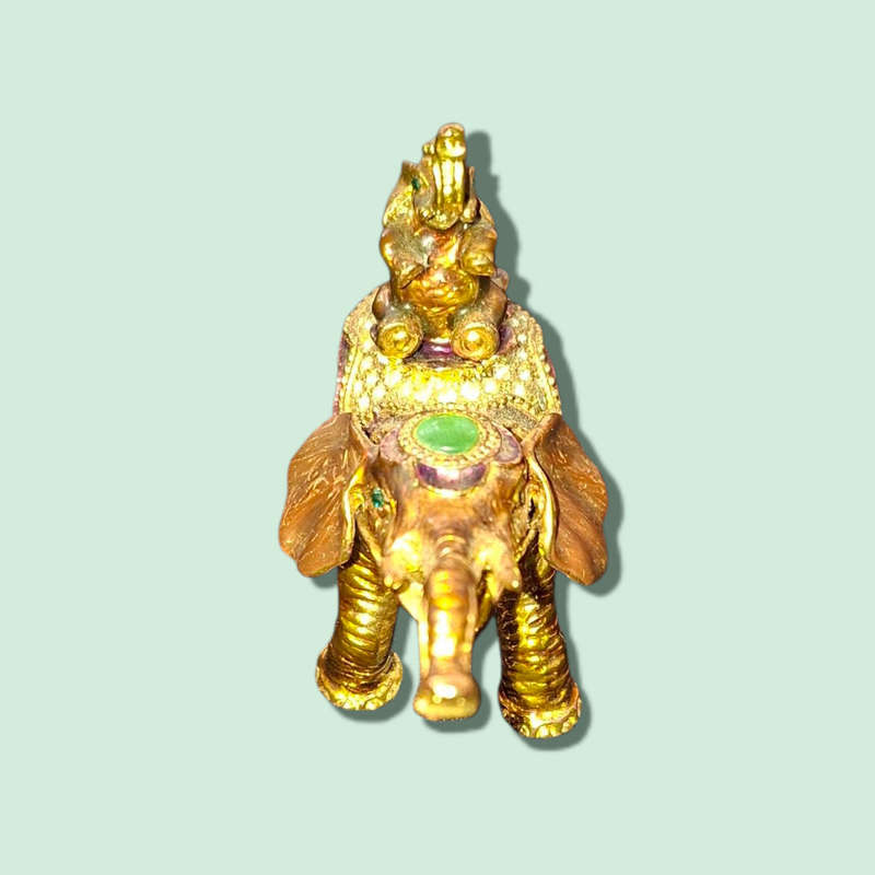 JEWELED ROYAL ELEPHANT TRINKET RING BOX ENAMELED GLIMMERING HANDMADE SECRET BOX