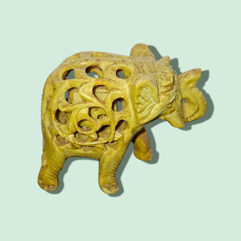 Hand Carved Wood Elephant Mother Figurine with Baby Elephant Inside