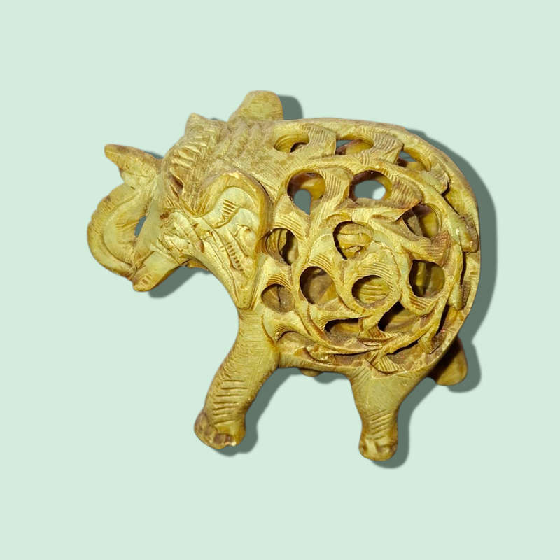 Hand Carved Wood Elephant Mother Figurine with Baby Elephant Inside