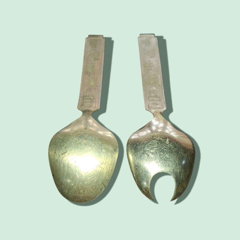Vintage SET Norway Konge Tinn Saga SERVING SPOON & FORK Viking Heilag Olav Large