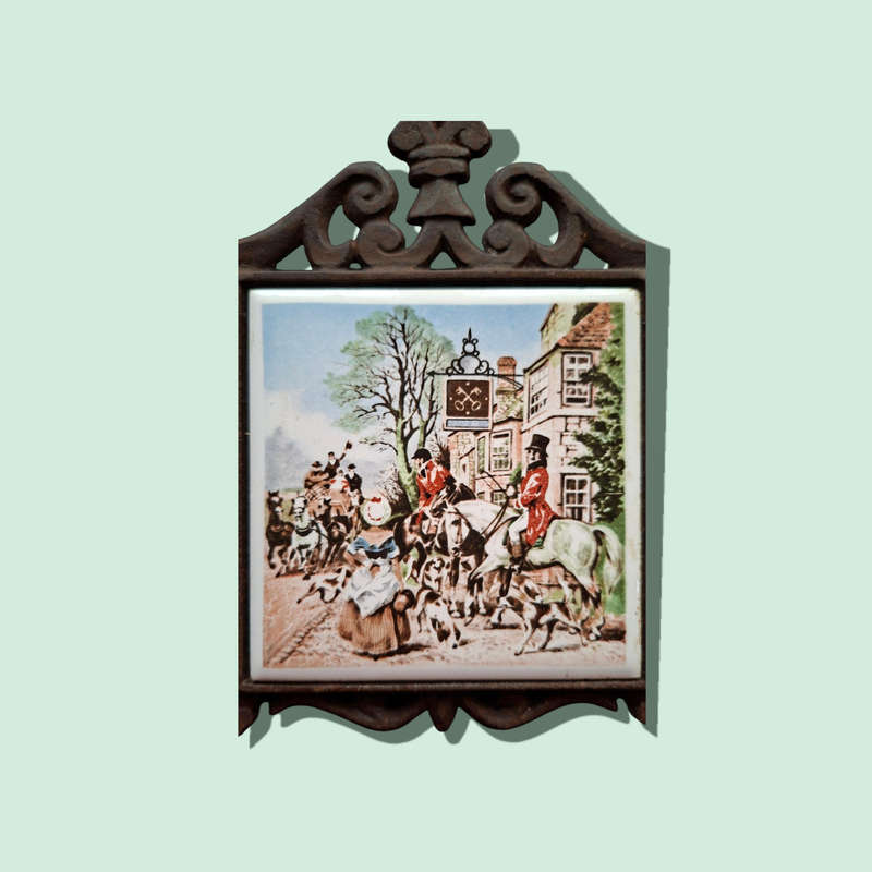Cast Iron & Ceramic England Countryside Wall Trivet
