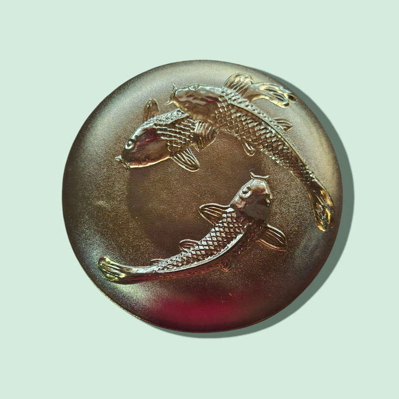Amber Glass Salad And side  Plates 3D Decorative Embossed Koi Goldfish KIG Indonesia six of each