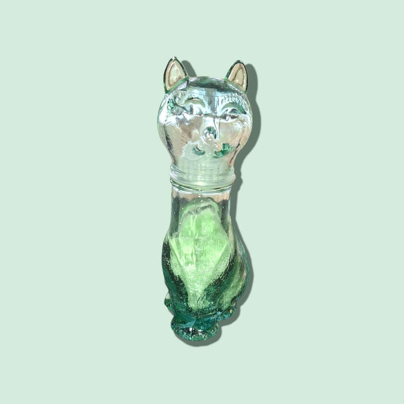 Set of 2 Vintage Retro Clear Glass Cat dog Empoli Genie Decanter Bottle Italian
