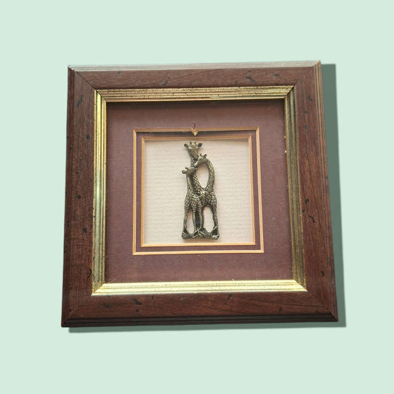 VINTAGE FRAMED BRASS AFRICAN ELEPHANT Rhino heat and giraffe