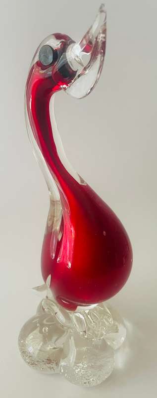 murano art glass swan in vibrant red