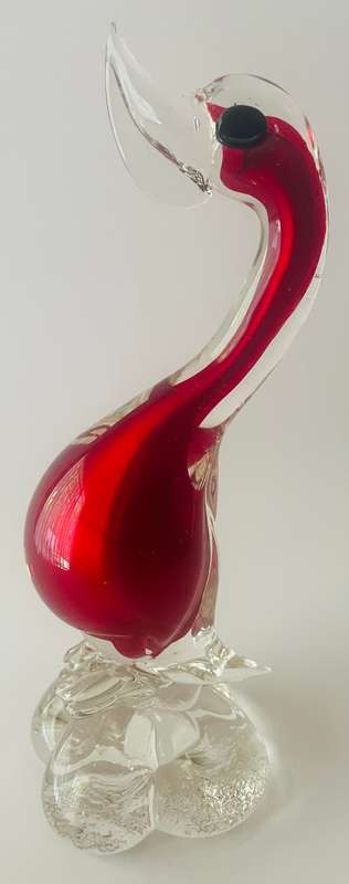 murano art glass swan in vibrant red