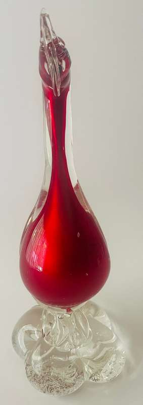 murano art glass swan in vibrant red