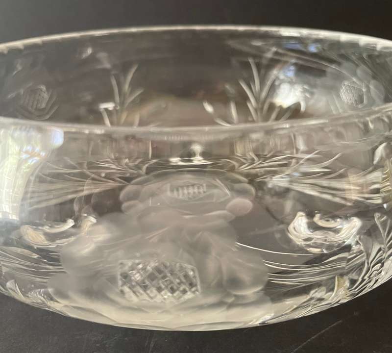 3 footed cut glass rose bowl