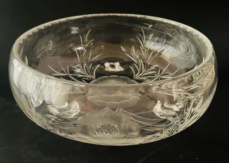 3 footed cut glass rose bowl