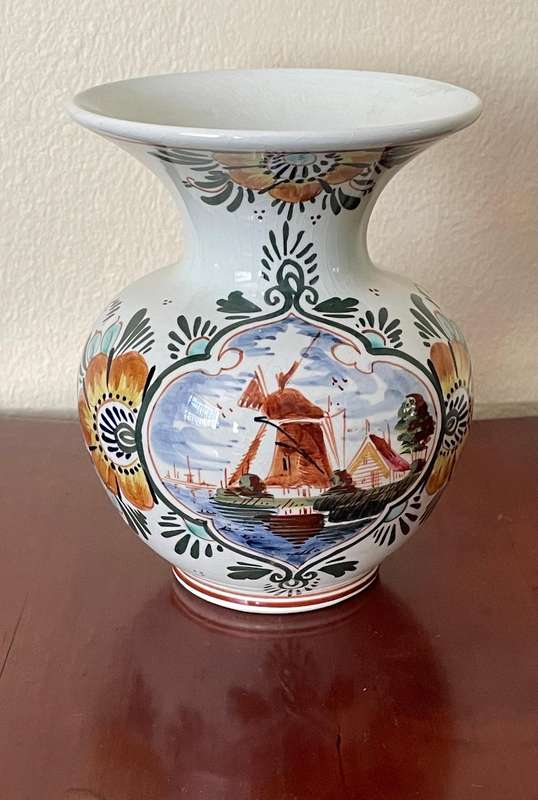 Hand painted coloured delft vase