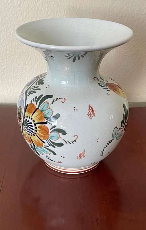 Hand painted coloured delft vase