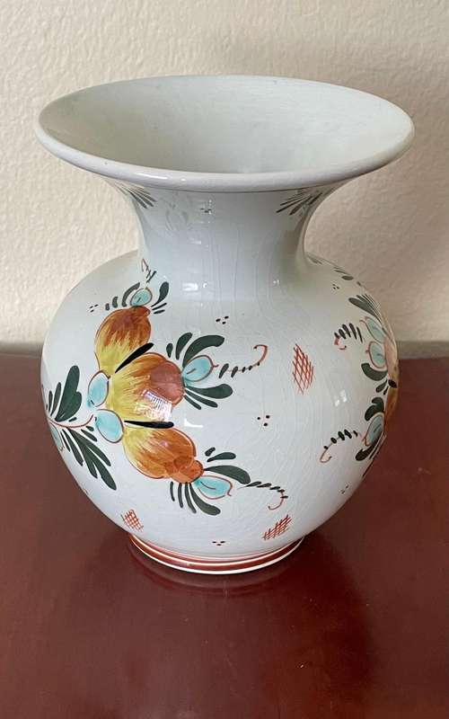 Hand painted coloured delft vase