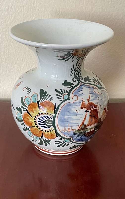 Hand painted coloured delft vase