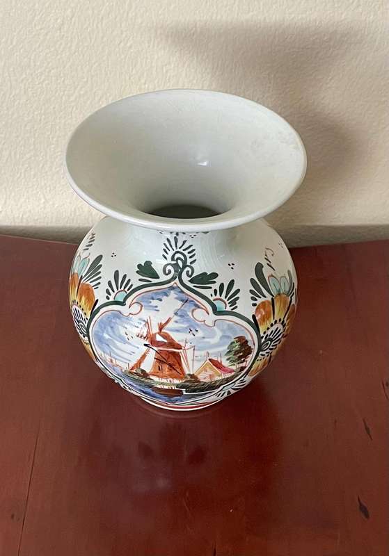 Hand painted coloured delft vase