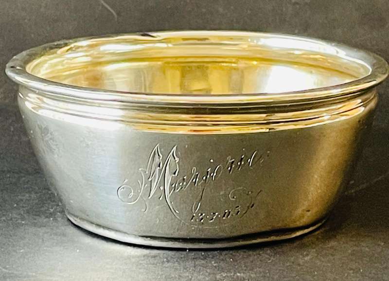A true antique sterling silver bowl GM&co engraved Marjoram and dated 13-7-05 weighing 86.9 grams