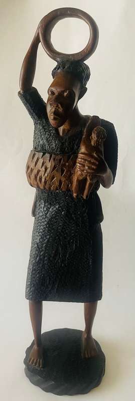 Stunning African hardwood carving of lady with baby