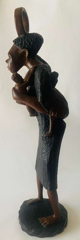 Stunning African hardwood carving of lady with baby