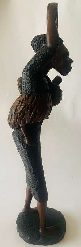 Stunning African hardwood carving of lady with baby